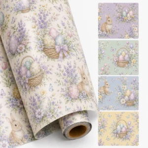 Charming Easter Bunny & Floral Basket Printed Decorative Wrapping Paper Roll