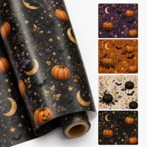 Luxury Halloween Pumpkin & Moon Night Foil Print Decorative Wrapping Paper Roll
