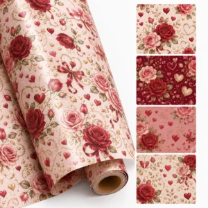 Elegant Rose & Heart Valentine Theme Premium Decorative Wrapping Paper Roll