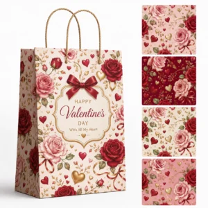 Romantic Rose & Heart Valentine?s Day Premium Gift Bag