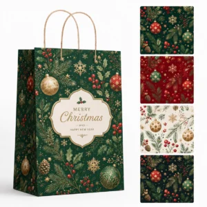 Luxury Christmas Ornament & Pine Festive Premium Gift Bag