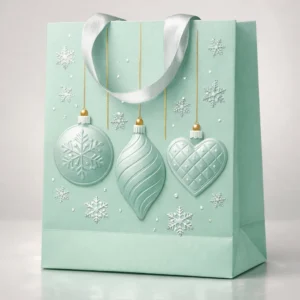 Minimalist Mint Christmas Ornament Embossed Premium Gift Bag