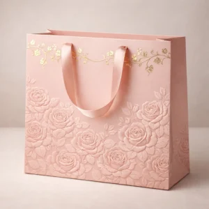 Luxury Blush Rose Embossed Premium Gift Bag with Gold Foil Detailing
