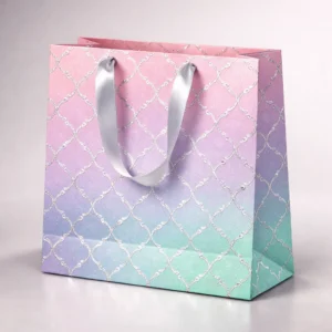 Iridescent Pastel Gradient Premium Gift Bag with Lattice Foil Design