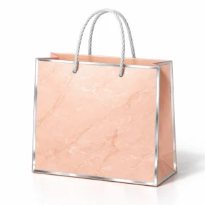 Elegant Peach Marble Premium Gift Bag with Silver Foil Border