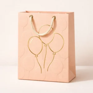 Elegant Pastel Pink Balloon Gift Bag with Gold Foil Details