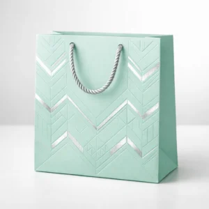 Modern Mint Chevron Embossed Premium Gift Bag with Foil Accents