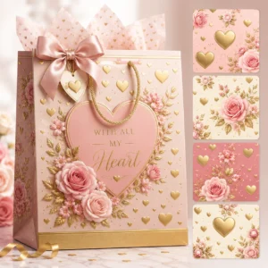 Luxury Rose & Gold Heart Valentine Premium Gift Bag