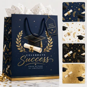 Elegant Graduation Celebration Premium Gift Bag with Gold Foil Accents