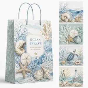 Ocean Breeze Coastal Theme Premium Gift Bag with Seashell Artwork