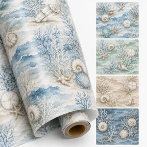 Elegant Coastal Seashell & Coral Pattern Decorative Wrapping Paper Roll